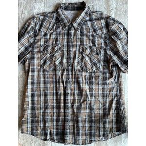 Men’s 2XL Calvin Klein Pearl Snap Short Sleeve Plaid Button Down Shirt